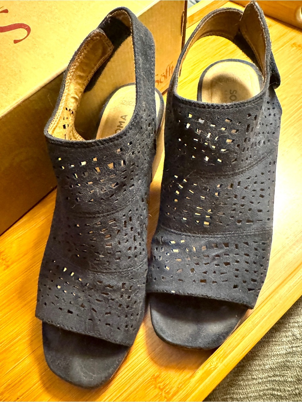 Whimsigoth Sonoma Navy Perforated Open-Toe Slingback Mules